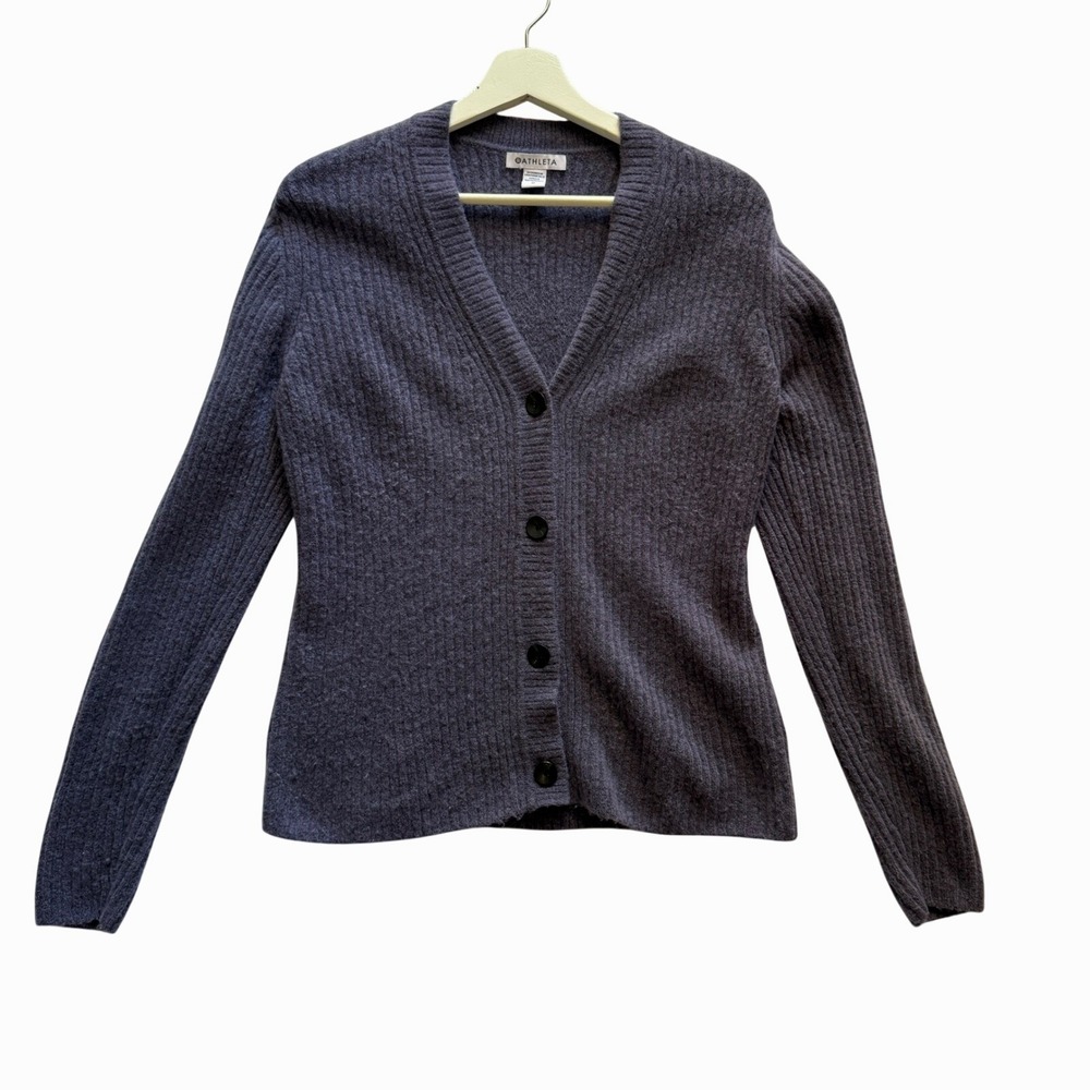 Athleta Womens Merino Wool Ribbed V-Neck Cardigan Size M Dark Academia Preppy